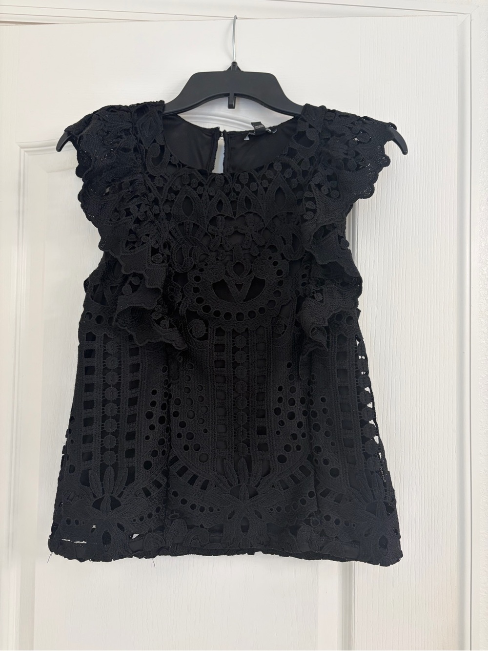 Express Black Eyelet Lace Flutter Sleeve Blouse